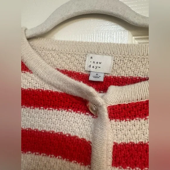 a new day Red and Cream Stripped Cardigan - Picture 4 of 13